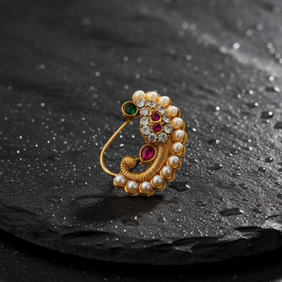 Aspruha Beads, Pearl, Diamond Gold-plated Plated Alloy Nathiya