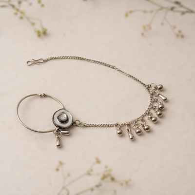 Sanseeta Zircon Silver Plated Brass Nose Ring