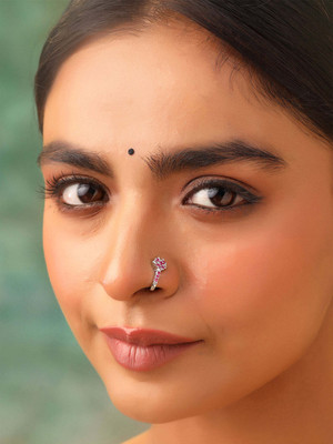 Jat Jewellers Cubic Zirconia Silver Plated Crystal Nose Stud