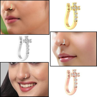 THANU'S CRAFT Crystal Gold-plated Plated Metal Nose Ring(Pack of 3)