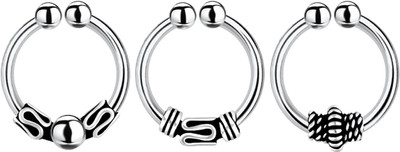 Via Mazzini Silver Plated Sterling Silver Nose Ring Set(Pack of 3)