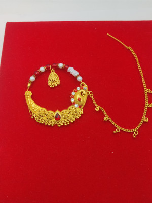 MOHINIMAA ENTERPRISES Cubic Zirconia, Pearl, Ruby Gold-plated Plated Alloy Nose Ring