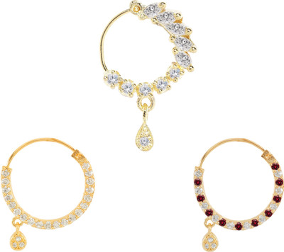 GEMRON JEWEL Diamond Rhodium Plated Alloy Nose Ring Set(Pack of 3)