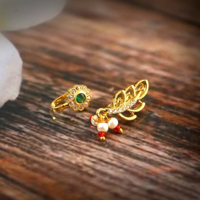 Tanusha Jewels Zircon Gold-plated Plated Brass Nose Stud Set(Pack of 2)