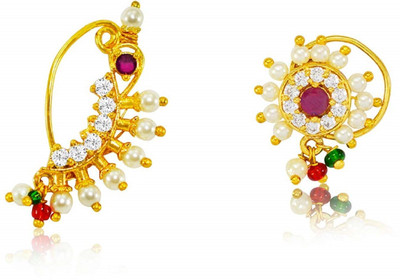 SHI Jewellery Pearl, Cubic Zirconia Gold-plated Plated Mother of Pearl Nathiya(Pack of 2)
