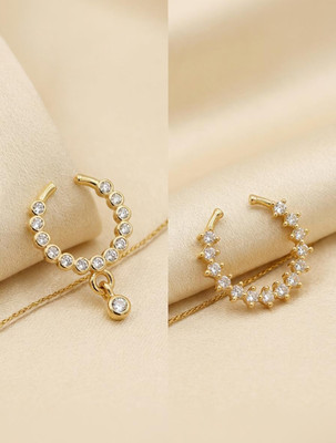 Momique Cubic Zirconia Gold-plated Plated Acrylic Nose Stud(Pack of 2)