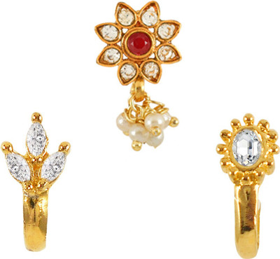 GEMRON JEWEL Diamond Gold-plated Plated Alloy Nose Stud Set(Pack of 3)