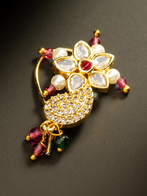 Vermont Ruby, Emerald, Pearl, Diamond Gold-plated Plated Brass Nathiya