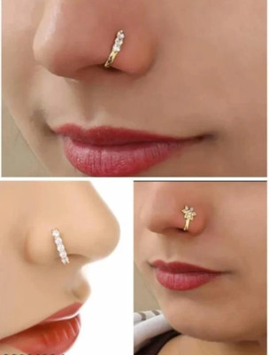 RENU CREATION Cubic Zirconia Gold-plated Plated Brass Nose Stud(Pack of 3)