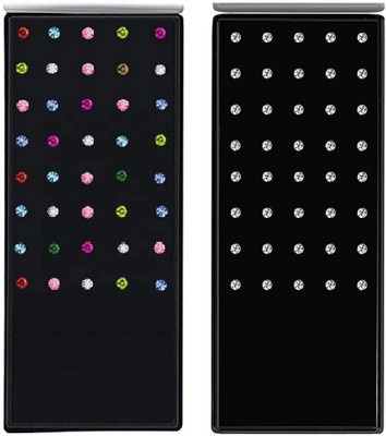 ADF Silver Plated Crystal Nose Stud Set(Pack of 2)