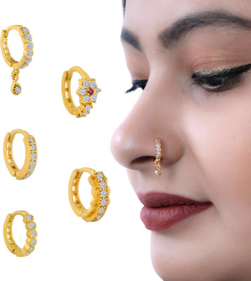 Jat Jewellers Ruby Gold-plated Plated Brass Nose Ring(Pack of 5)