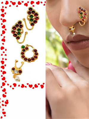 THANU'S CRAFT Ruby Gold-plated Plated Metal Nose Ring(Pack of 4)