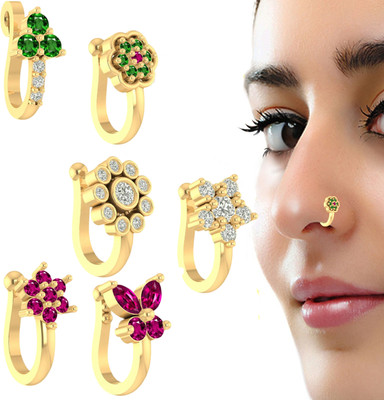 THANU'S CRAFT Crystal Gold-plated Plated Metal Nose Ring(Pack of 6)