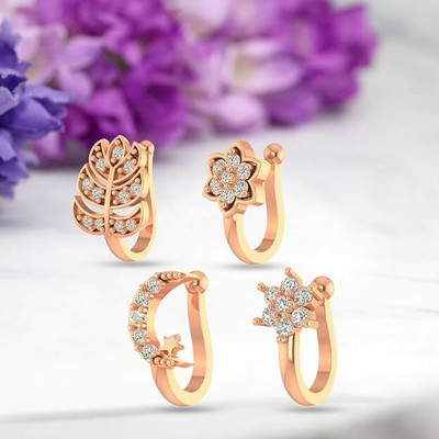 Bawree Crystal Copper Plated Metal Nose Stud(Pack of 4)