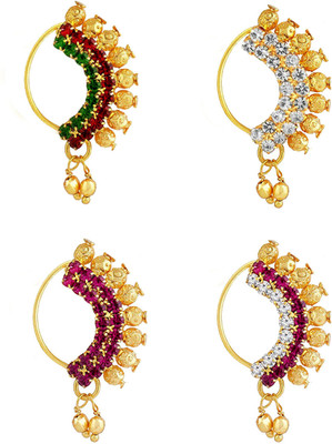 SHI Jewellery Beads, Cubic Zirconia Gold-plated Plated Alloy Nose Stud(Pack of 4)