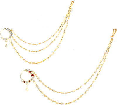 GEMRON JEWEL Diamond Gold-plated Plated Alloy Nose Ring(Pack of 2)