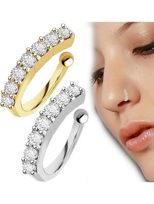 THANU'S CRAFT Cubic Zirconia Gold-plated, Silver Plated Metal Nose Ring(Pack of 2)