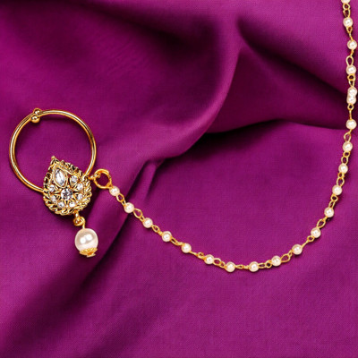 BHANA CREATIONS Cubic Zirconia Gold-plated Plated Alloy Nose Ring