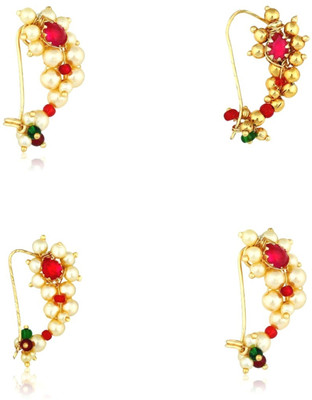 Miami Cubic Zirconia, Pearl Gold-plated Plated Copper, Brass Nose Ring(Pack of 4)