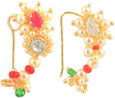 Miami Cubic Zirconia, Pearl Gold-plated Plated Copper, Brass Nose Ring(Pack of 2)