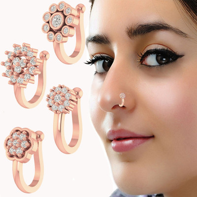 VAMA Cubic Zirconia Copper Plated Metal Nose Ring(Pack of 4)