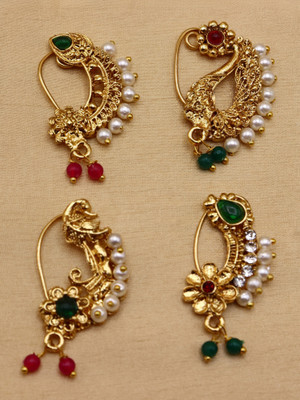 Vivanta Cubic Zirconia, Pearl Gold-plated Plated Alloy, Zinc Nose Stud(Pack of 4)