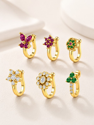 THANU'S CRAFT Gold-plated Plated Metal Nose Ring(Pack of 6)