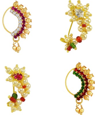 KYOOT JEWELS Ruby, Emerald, Diamond Gold-plated Plated Brass, Stone Nose Stud(Pack of 4)