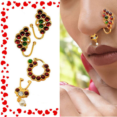 THANU'S CRAFT Ruby Gold-plated Plated Metal Nose Ring(Pack of 4)