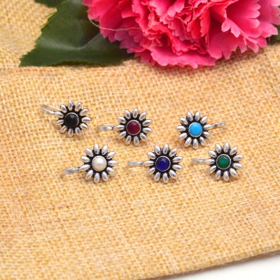 Tanusha Jewels Black Silver Plated Brass Nose Stud Set(Pack of 6)