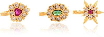 Mishaara Zircon Gold-plated Plated Brass Nose Stud Set(Pack of 3)