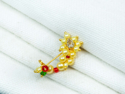 SHI Jewellery Cubic Zirconia, Pearl Gold-plated Plated Mother of Pearl Nathiya
