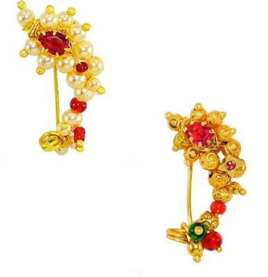 MeeZone Pearl Gold-plated Plated Plastic Nose Ring(Pack of 2)