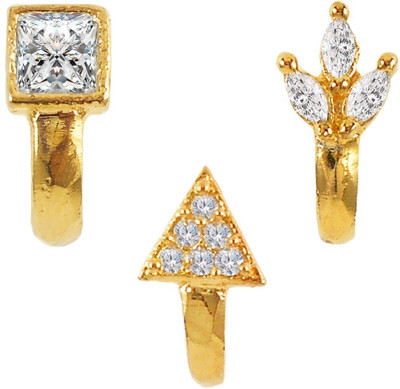 RANIT CREATION Diamond Gold-plated Plated Alloy Nose Stud Set(Pack of 3)