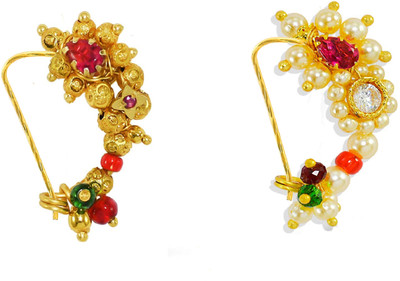 SHI Jewellery Pearl, Ruby Gold-plated Plated Alloy, Metal Nathiya(Pack of 2)