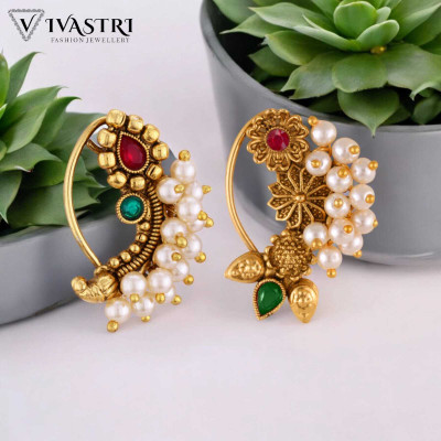 VIVASTRI Cubic Zirconia Gold-plated Plated Alloy Nathiya(Pack of 2)