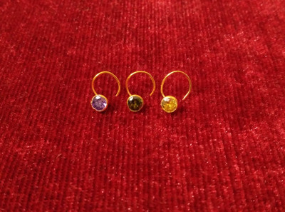 SHREEVARAM Cubic Zirconia, Diamond Gold-plated Plated Brass Nose Ring(Pack of 3)