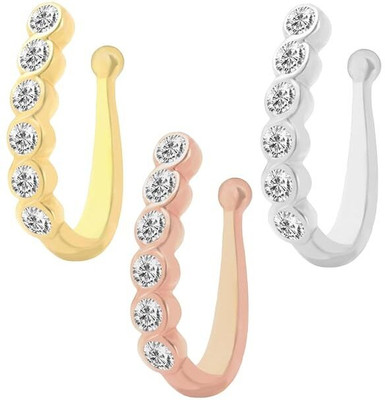 Bawree Crystal Gold-plated Plated Metal Nose Ring(Pack of 2)