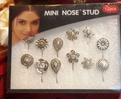 bhumi creation Cubic Zirconia Black Silver Plated Alloy Nose Ring Set(Pack of 12)
