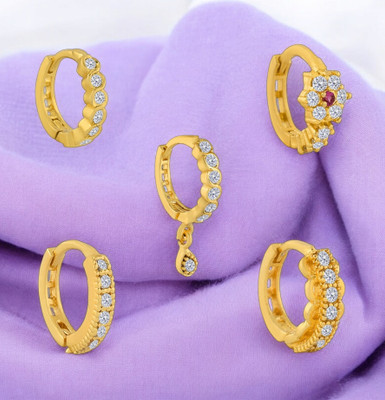 Maan Ruby Gold-plated Plated Brass Nose Ring(Pack of 5)