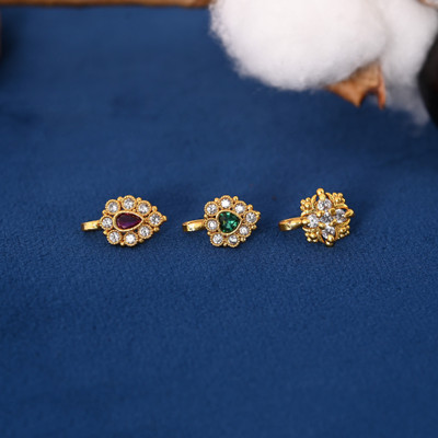 Tanusha Jewels Zircon Gold-plated Plated Brass Nose Stud Set(Pack of 3)