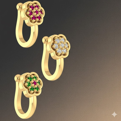 Bawree Crystal Gold-plated Plated Metal Nose Stud Set(Pack of 3)