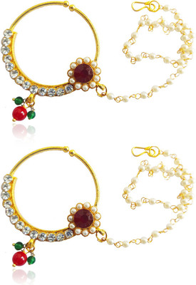 FashionCraft Cubic Zirconia Gold-plated Plated Alloy, Brass Nose Ring Set(Pack of 2)