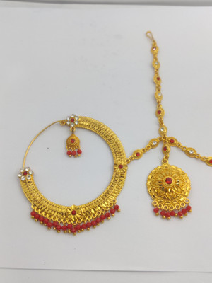 MOHINIMAA ENTERPRISES Cubic Zirconia, Beads Gold-plated Plated Alloy Nose Ring Set(Pack of 2)
