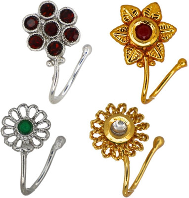 ANOUK Silver Plated Alloy Nose Ring(Pack of 4)