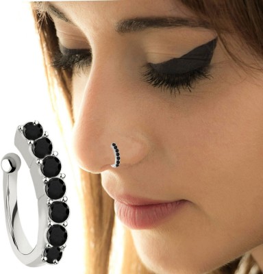VAMA Cubic Zirconia, Onyx Silver Plated Crystal, Stone, Metal Nose Ring