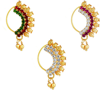 SHI Jewellery Beads, Cubic Zirconia Gold-plated Plated Alloy Nose Stud(Pack of 3)