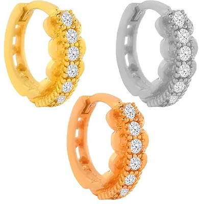 VAMA Crystal Gold-plated Plated Metal Nose Ring(Pack of 3)