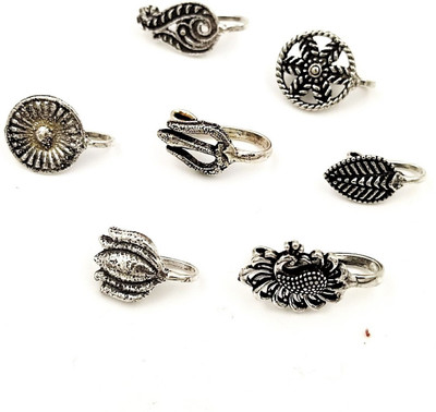 Lukello Silver Plated Brass Nose Stud(Pack of 7)
