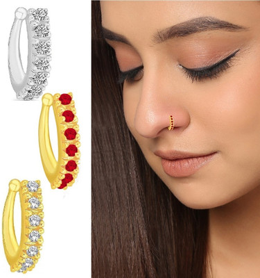 Vama Fashions Cubic Zirconia Gold-plated Plated Copper Nose Ring(Pack of 3)